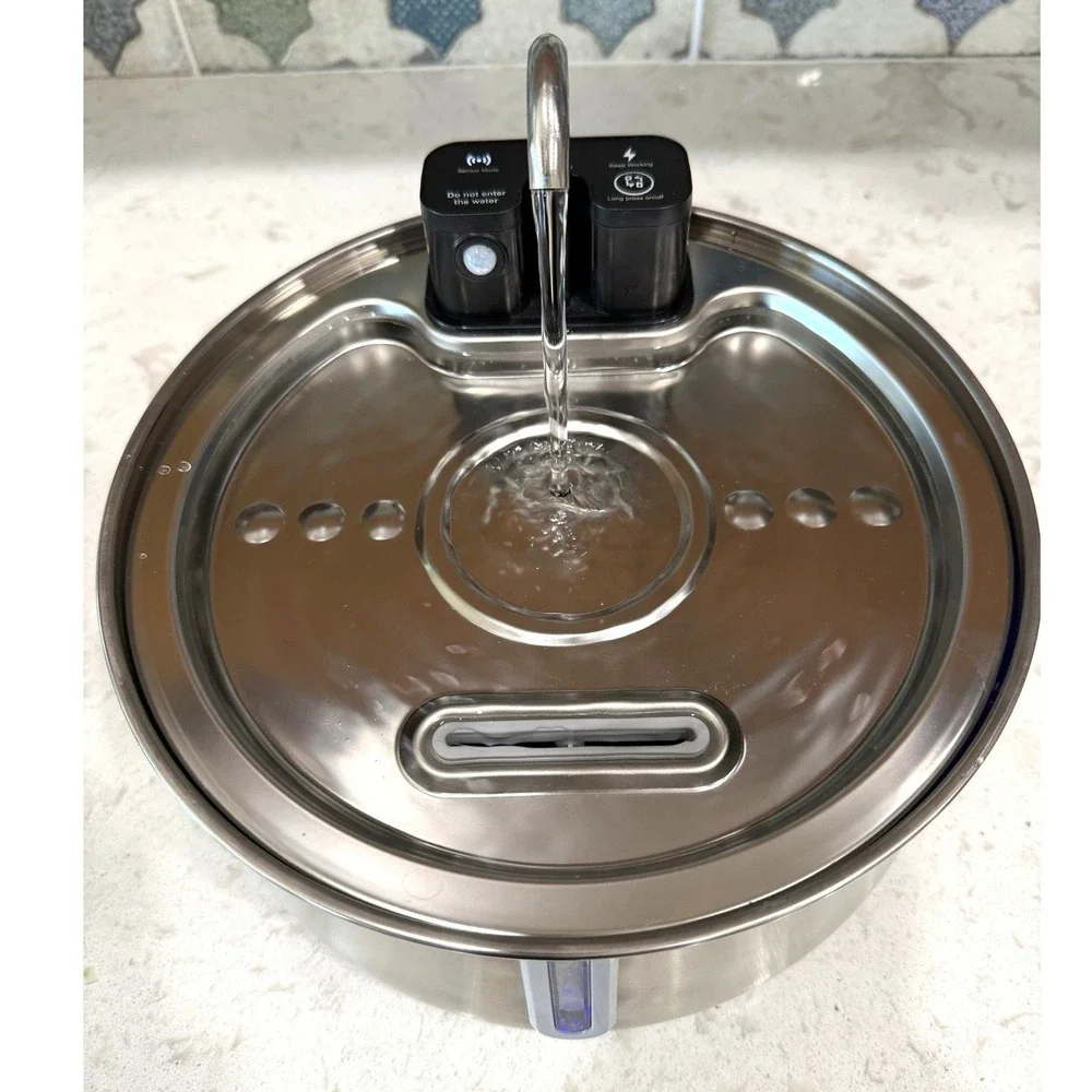 KittySpout 4L Stainless Steel Pet Water Fountain Wireless Motion Sensor 4L EUC